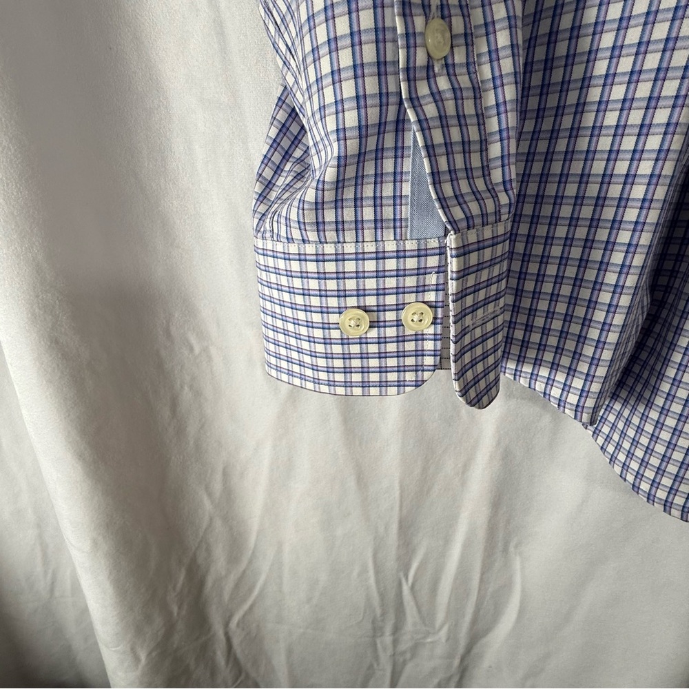 What’s Mens Blue Plaid Long Sleeve Collared‎ Button Up Dress Shirt Fitted Office - Picture 9 of 11
